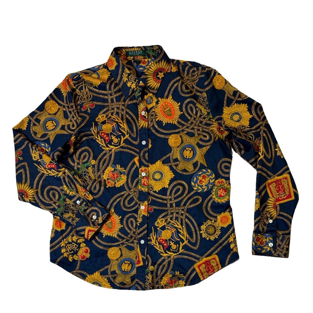 Lauren Ralph Lauren Navy Blue Medallion Print Button-Down Shirt